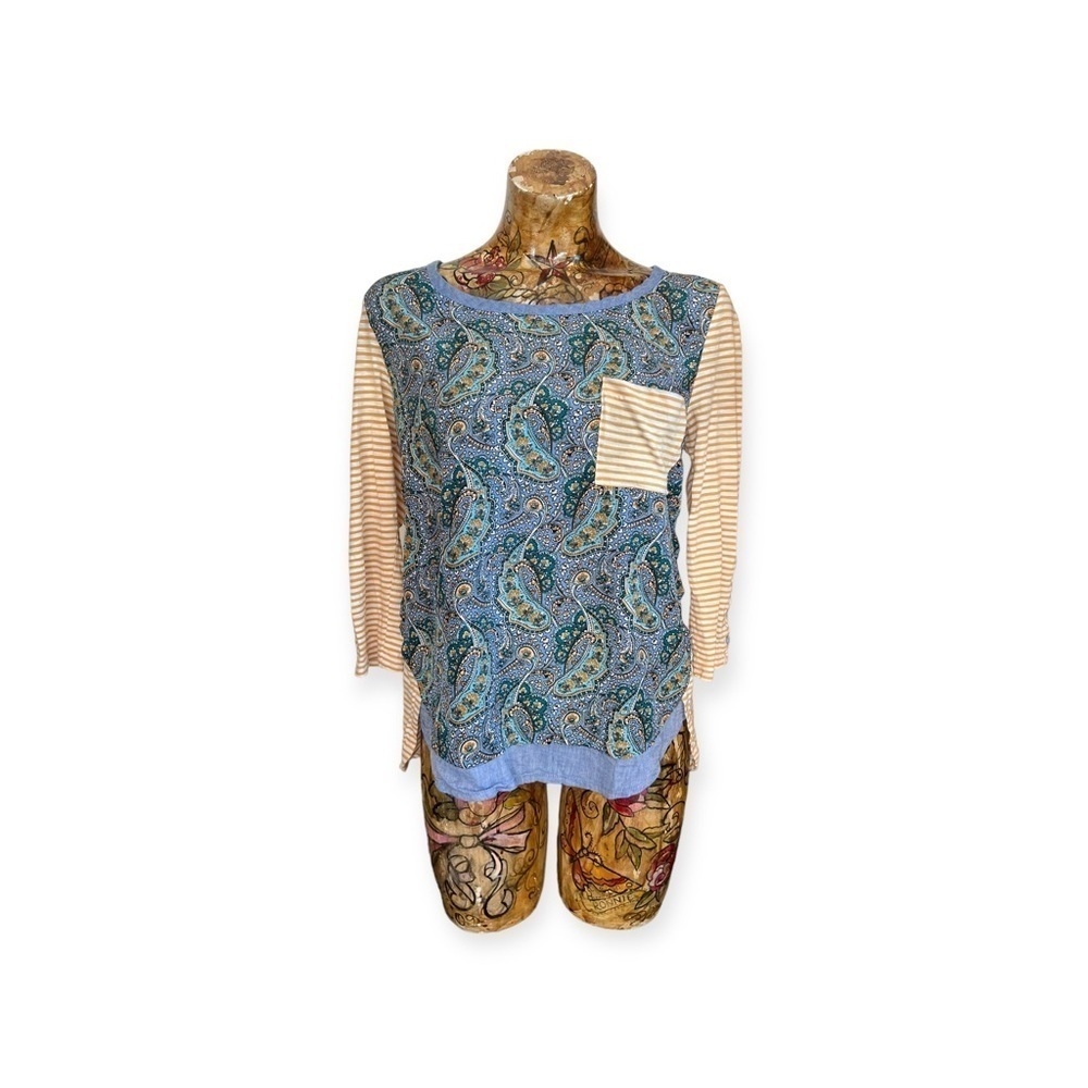 Postmark Anthropologie top blue white yellow medium